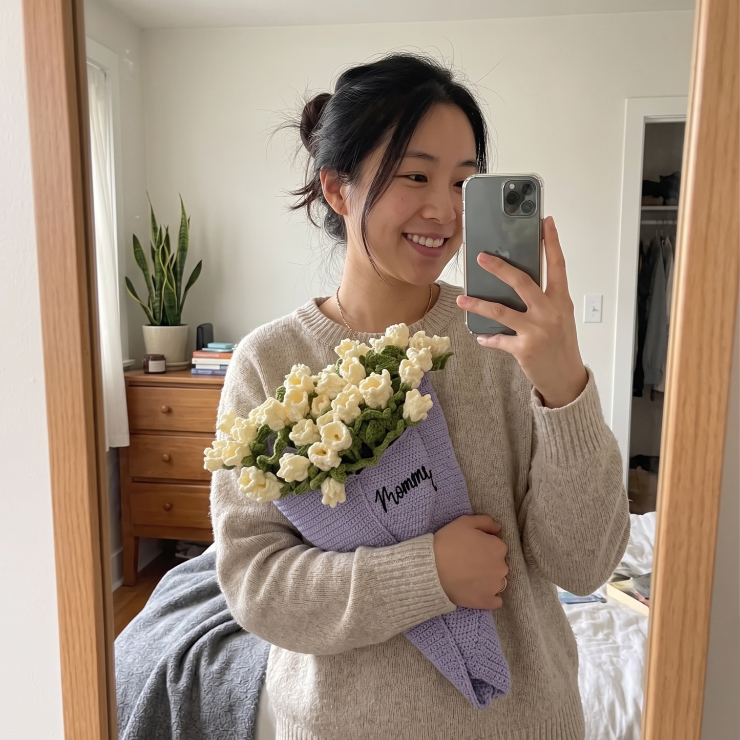 Custom Name Hand-Knitted Rose Blanket Ready-Made Gift for Mother's Day 80cm - 150cm